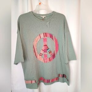 Easel Green Peace Sign Sweatshirt with Pink Accents
